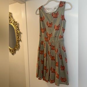 Green, pleated, fox print dress | L.A. Soul